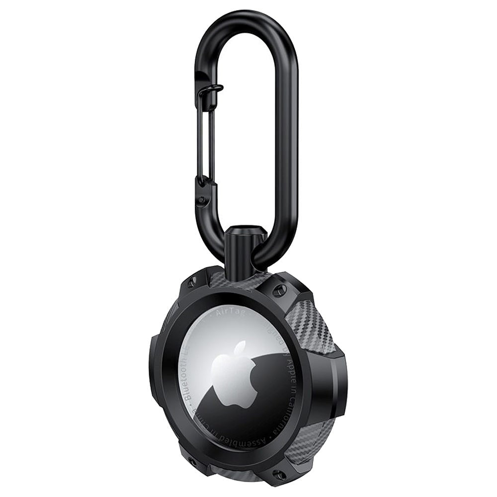 Tech-Protect TPU Carbon AirTag 1. & 2. Gen. Cover m. Karabinhage - Sort