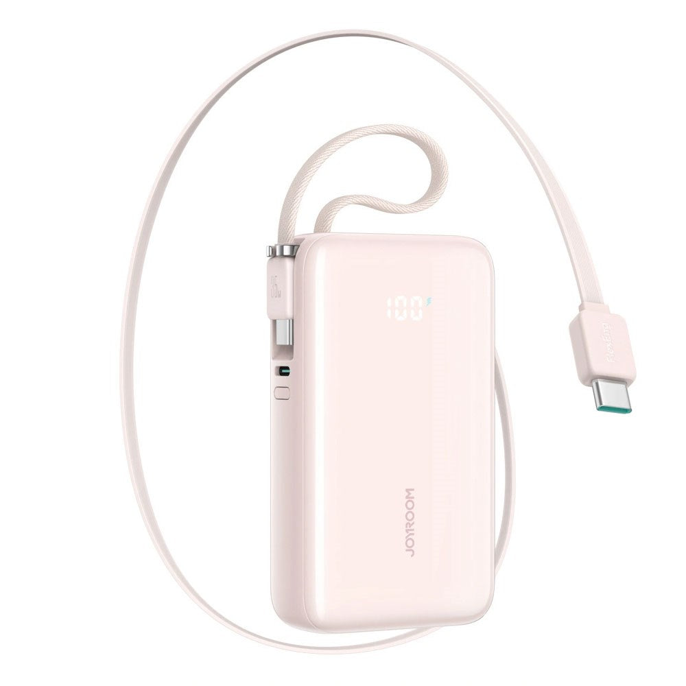 Joyroom JR-PR2 35W PowerBank m. Udtrækkeligt USB-C Kabel & Indbygget USB-C Kabel - 10.000 mAh - Lyserød