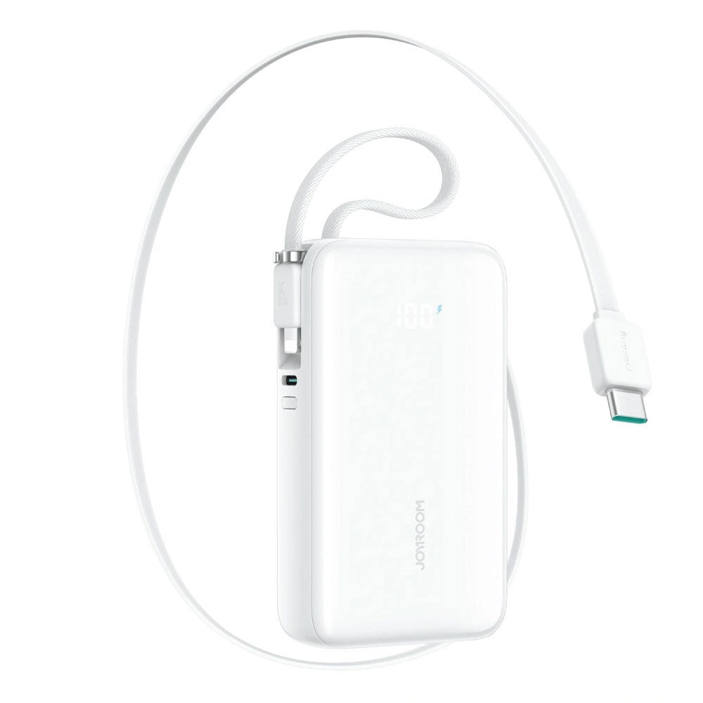 Joyroom JR-PR2L 35W PowerBank m. Udtrækkeligt USB-C Kabel & Indbygget Lightning Kabel - 10.000 mAh - Hvid