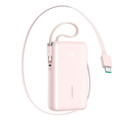 Joyroom JR-PR2L 35W PowerBank m. Udtrækkeligt USB-C Kabel & Indbygget Lightning Kabel - 10.000 mAh - Lyserød