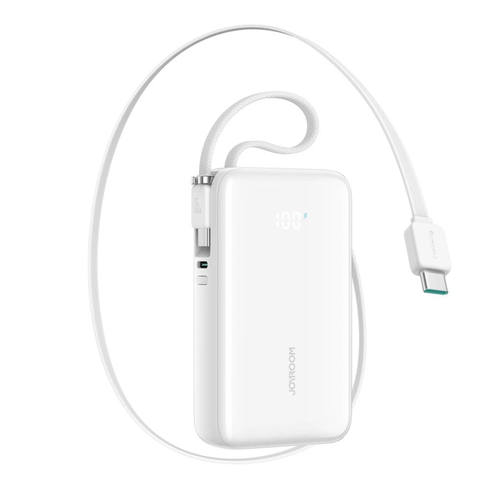 Joyroom JR-PR2 35W PowerBank m. Udtrækkeligt USB-C Kabel & Indbygget USB-C Kabel - 10.000 mAh - Hvid