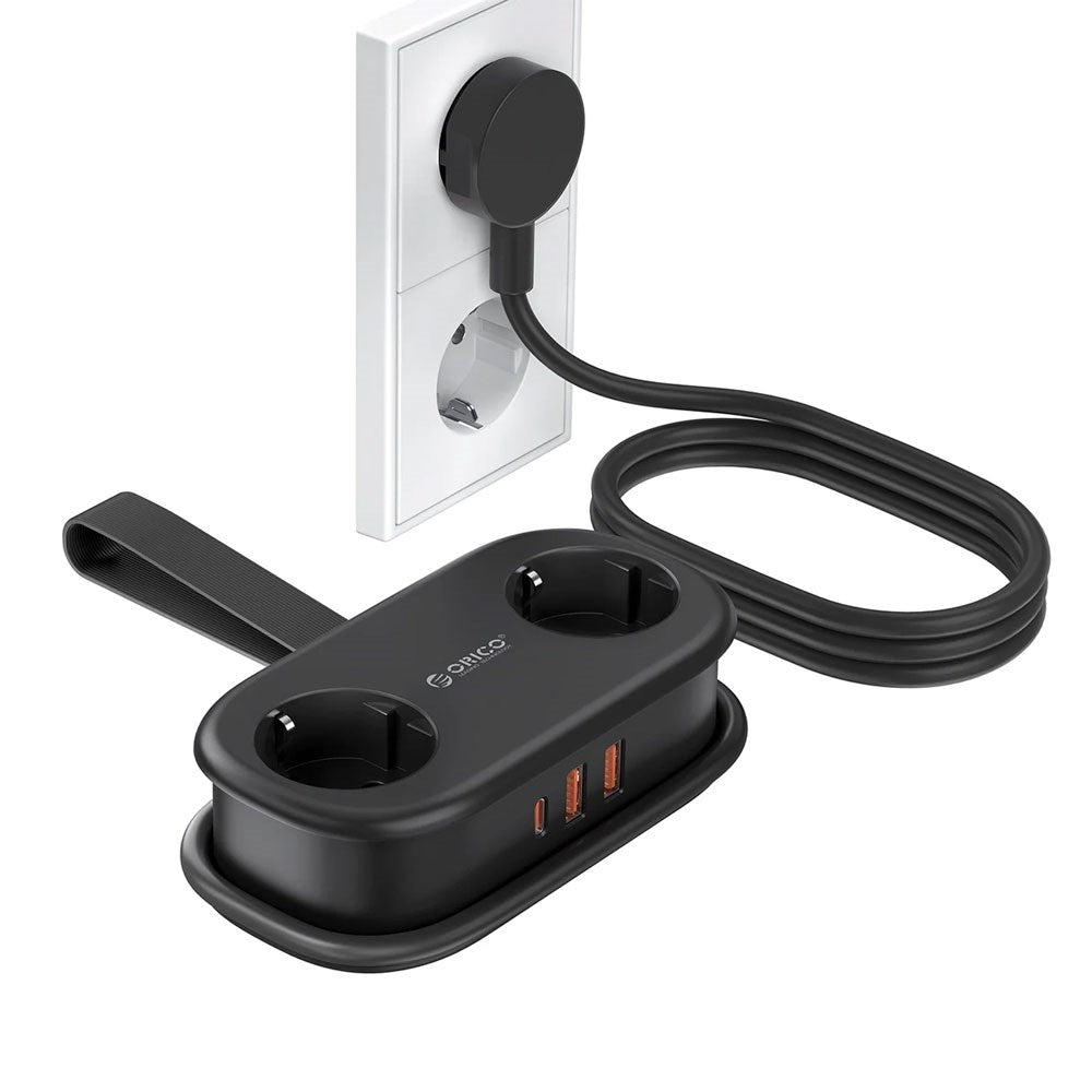 ORICO 20W 5-i-1 Strømskinne med 2 x Schuko 2 x USB-A 1 x USB-C - Sort
