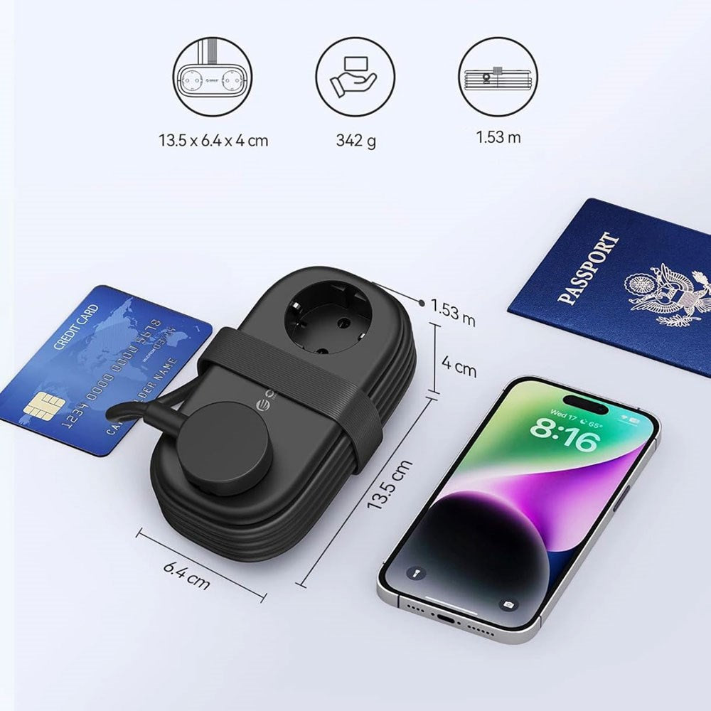 ORICO 20W 5-i-1 Strømskinne med 2 x Schuko 2 x USB-A 1 x USB-C - Sort