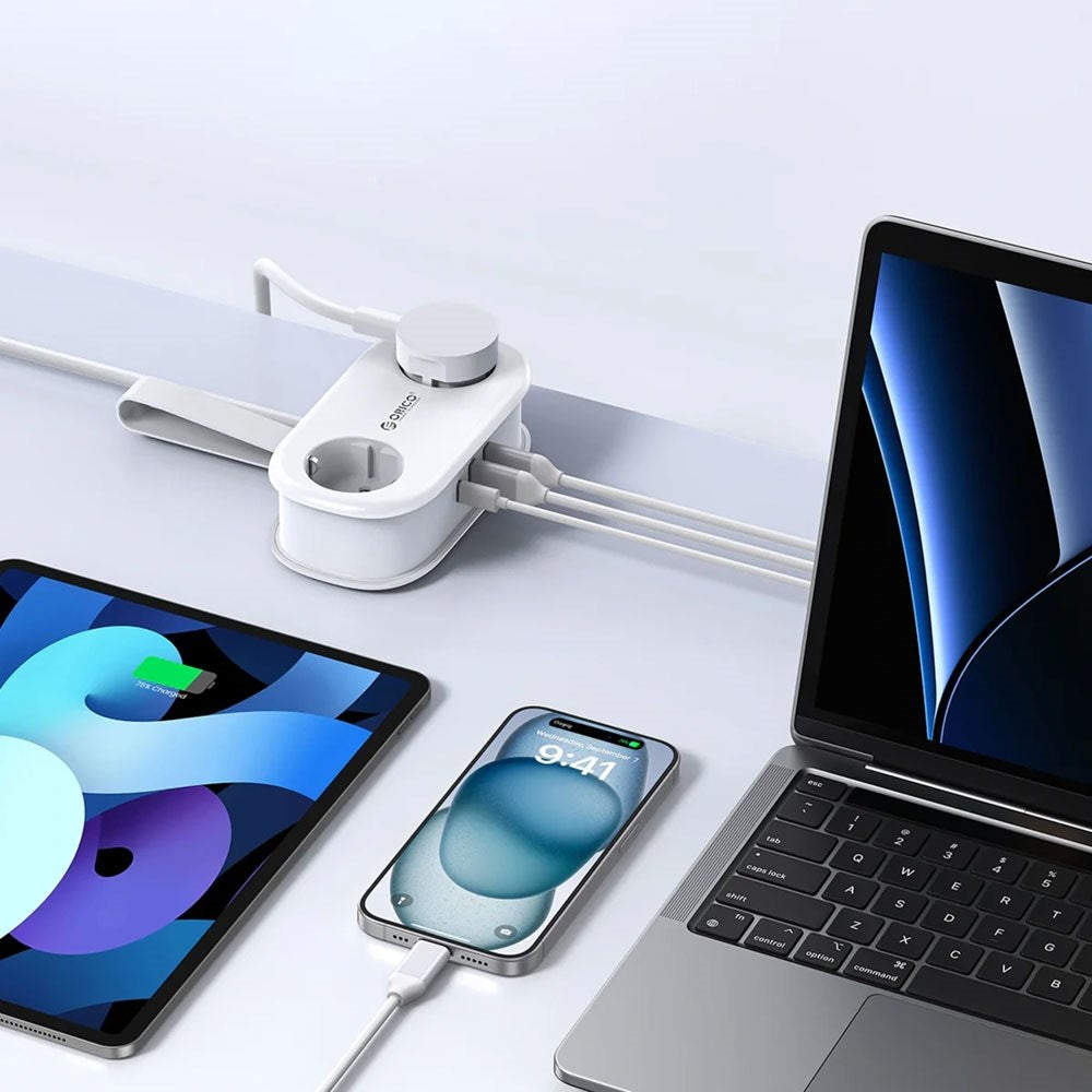 ORICO 20W 5-i-1 Strømskinne med 2 x Schuko 2 x USB-A 1 x USB-C - Hvid