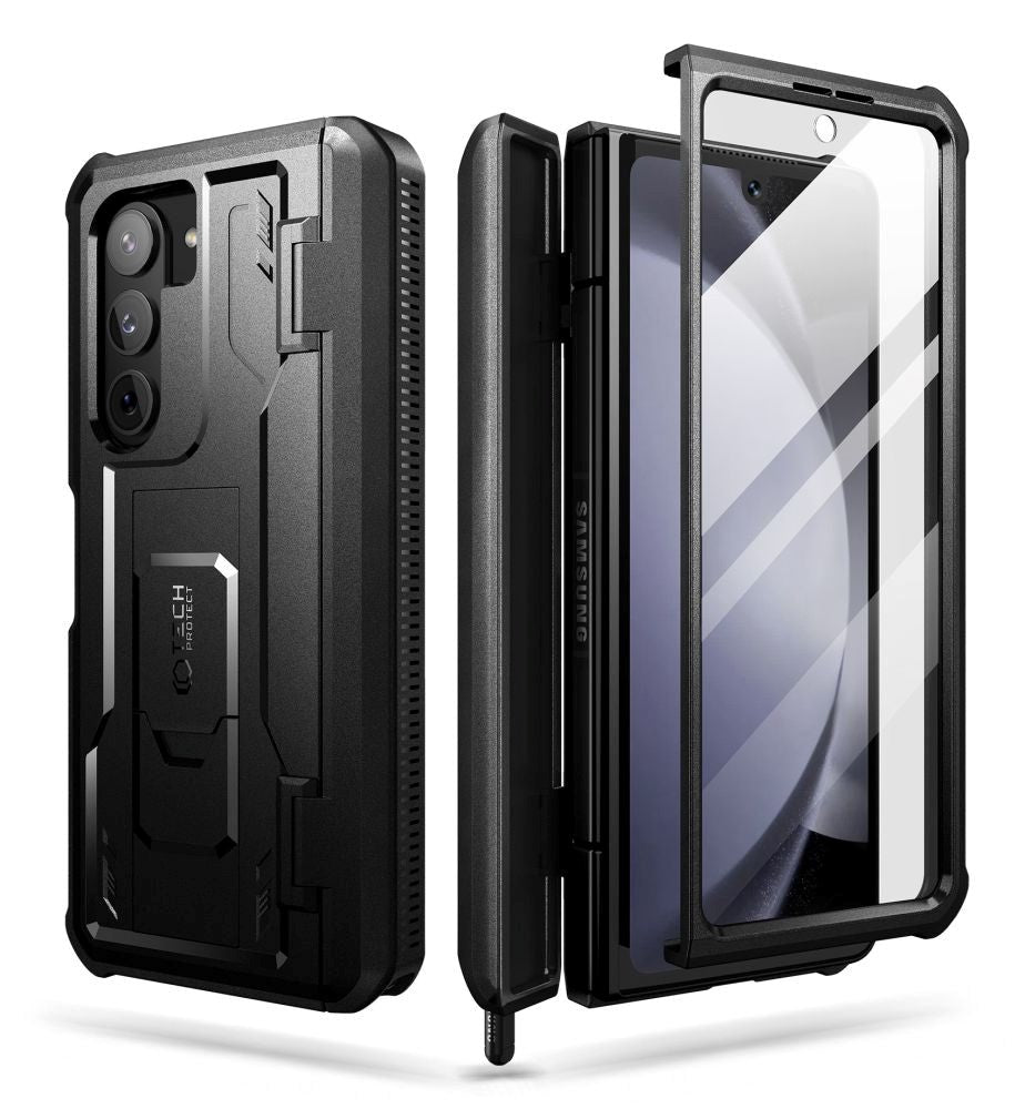 Samsung Galaxy Z Fold5 Tech-Protect Kevlar Pro Pen Håndværker Cover m. Skærmbeskyttelse & Kickstand - Sort
