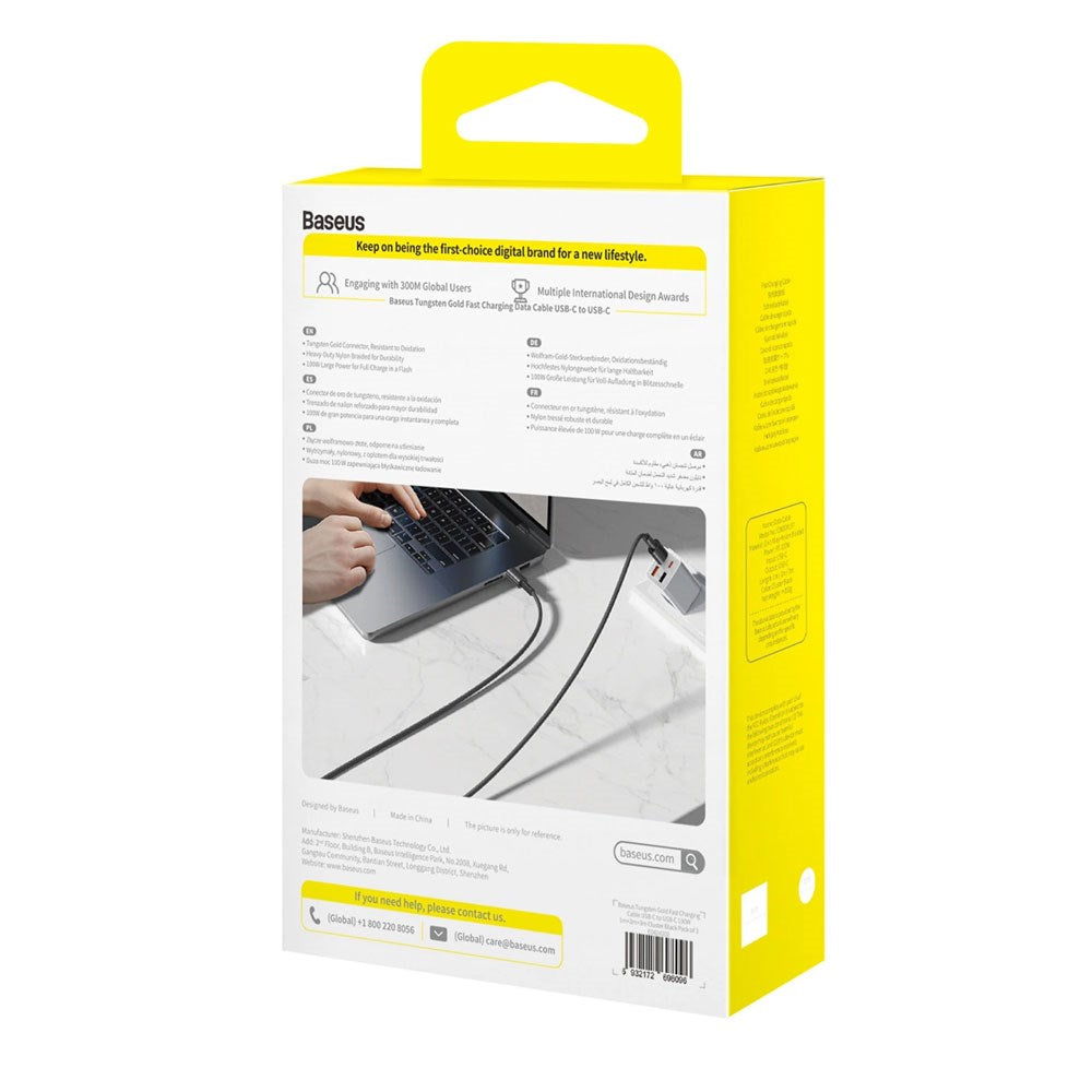 Baseus Tungsten Gold 100W USB-C til USB-C Kabel Sæt - 1m / 2m / 3m - 3 stk - Sort