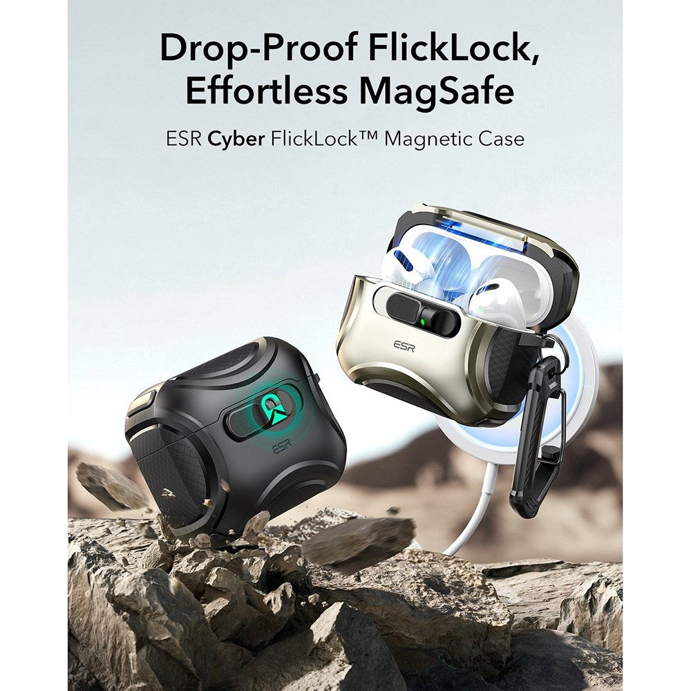 ESR AirPods Pro (3. gen.) Cyber FlickLock Cover m. Karabinhage - Sort
