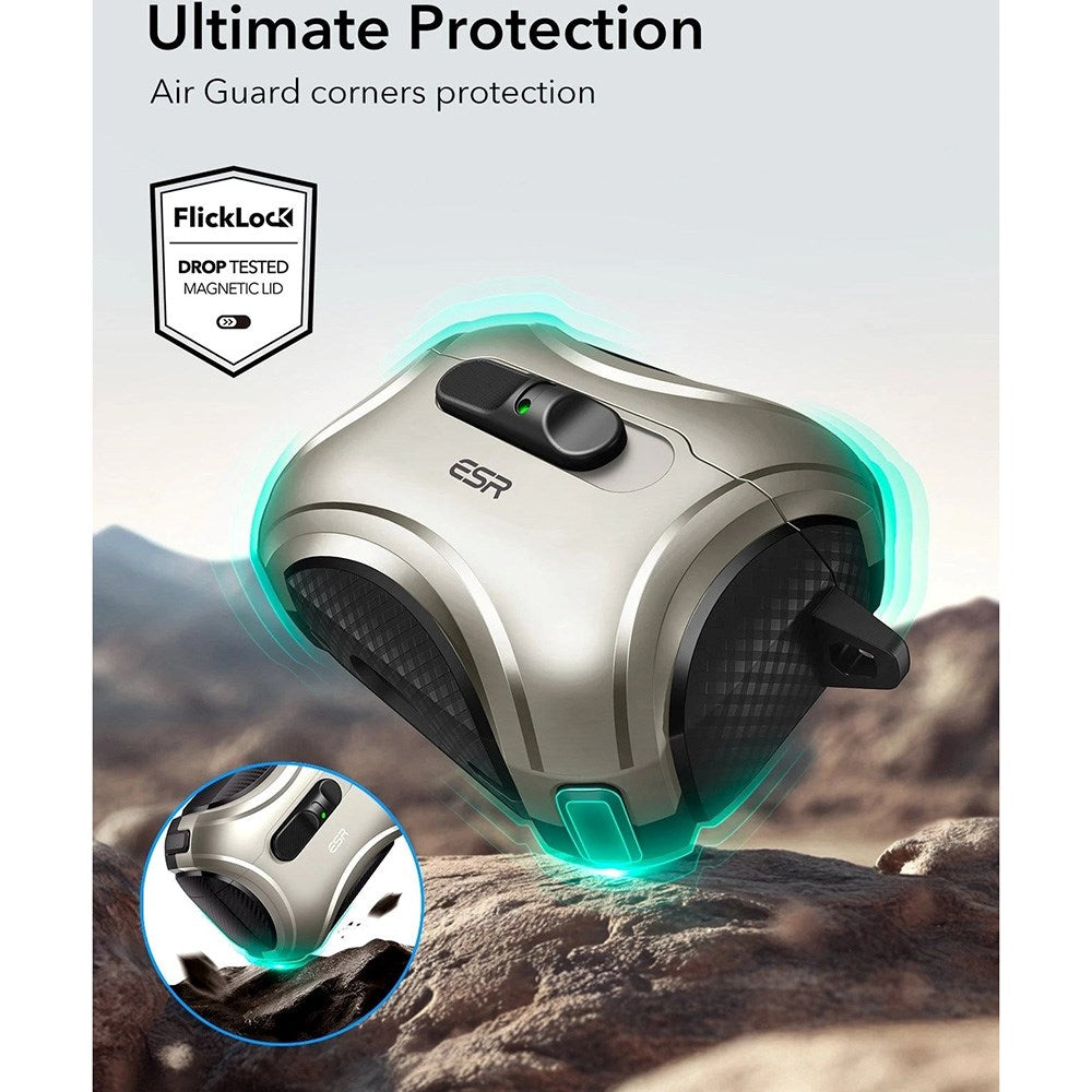 ESR AirPods Pro (3. gen.) Cyber FlickLock Cover m. Karabinhage - Titanium