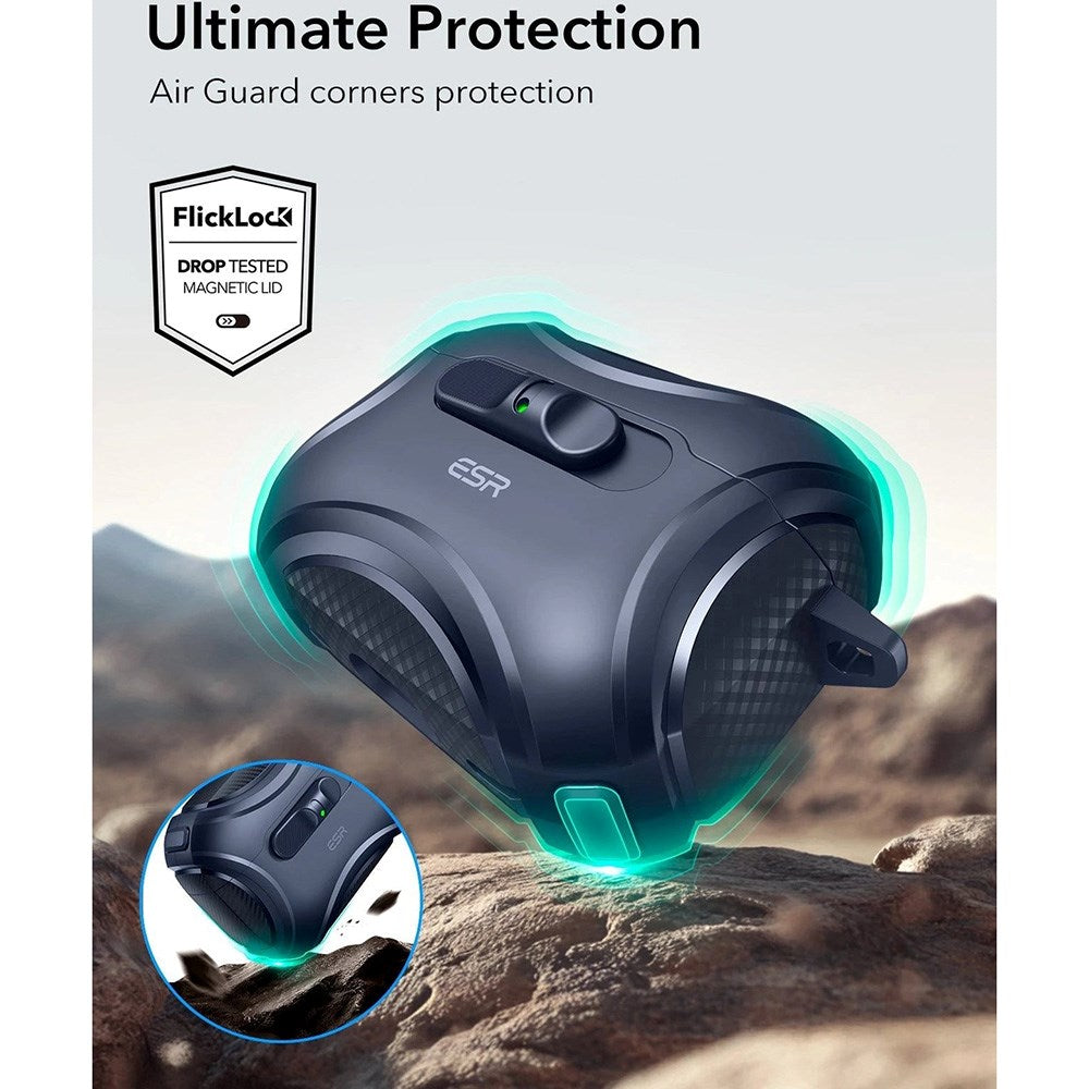 ESR AirPods Pro (3. gen.) Cyber FlickLock Cover m. Karabinhage - Mørkeblå