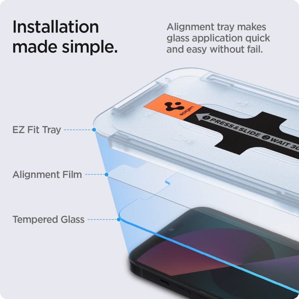 iPhone 17e / 16e / 14 / 13 / 13 Pro Spigen EZ Fit Glas.tR Skærmbeskyttelse - 2 stk. - Case Friendly - Gennemsigtig