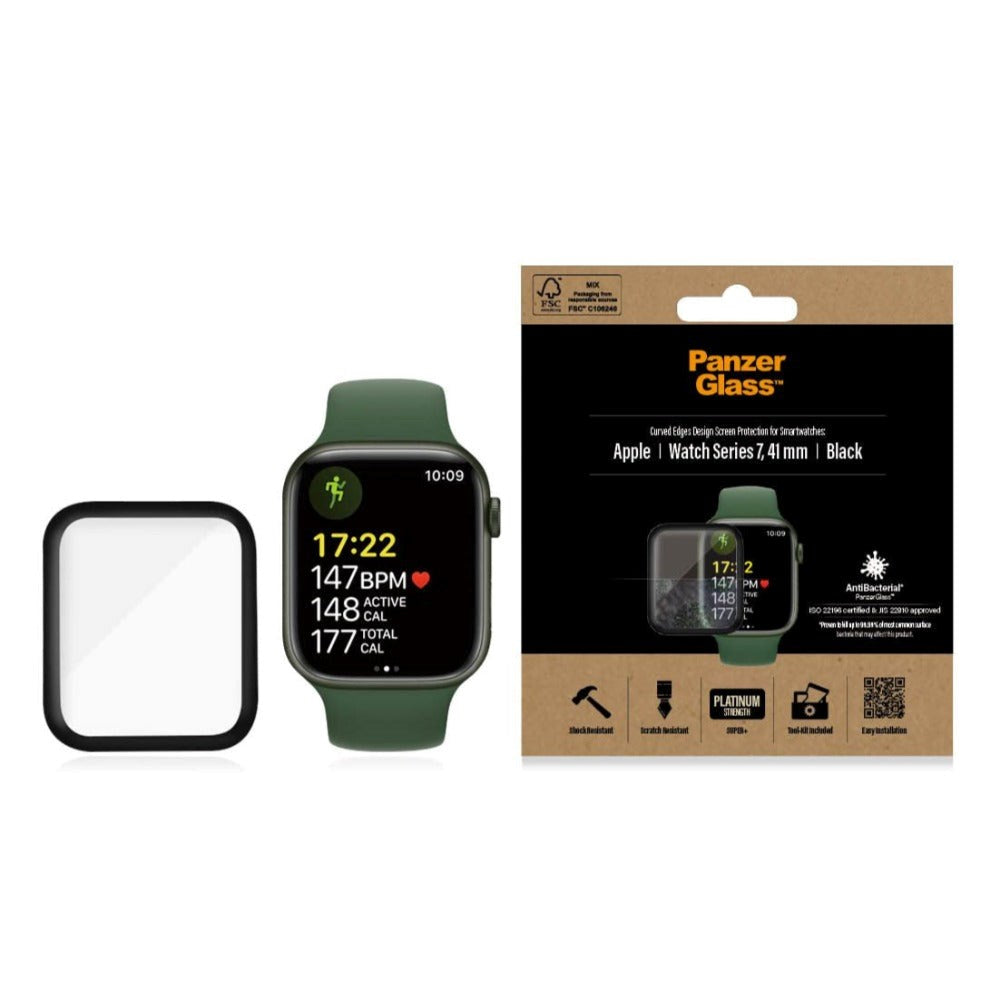 PanzerGlass Apple Watch 8/7 (41mm) Hærdet Glas - Sort Kant