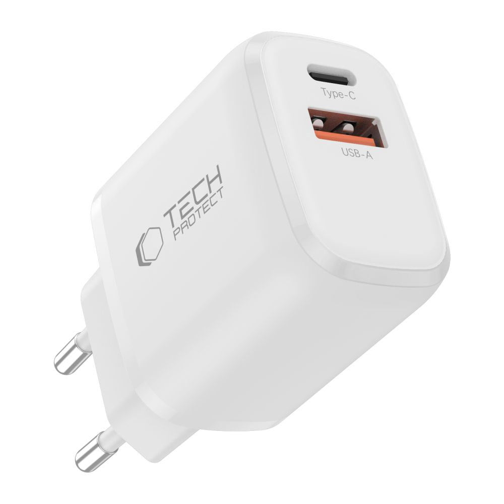 Tech-Protect 65W Vægoplader m. 1x USB-C & 1x USB-A - Hvid