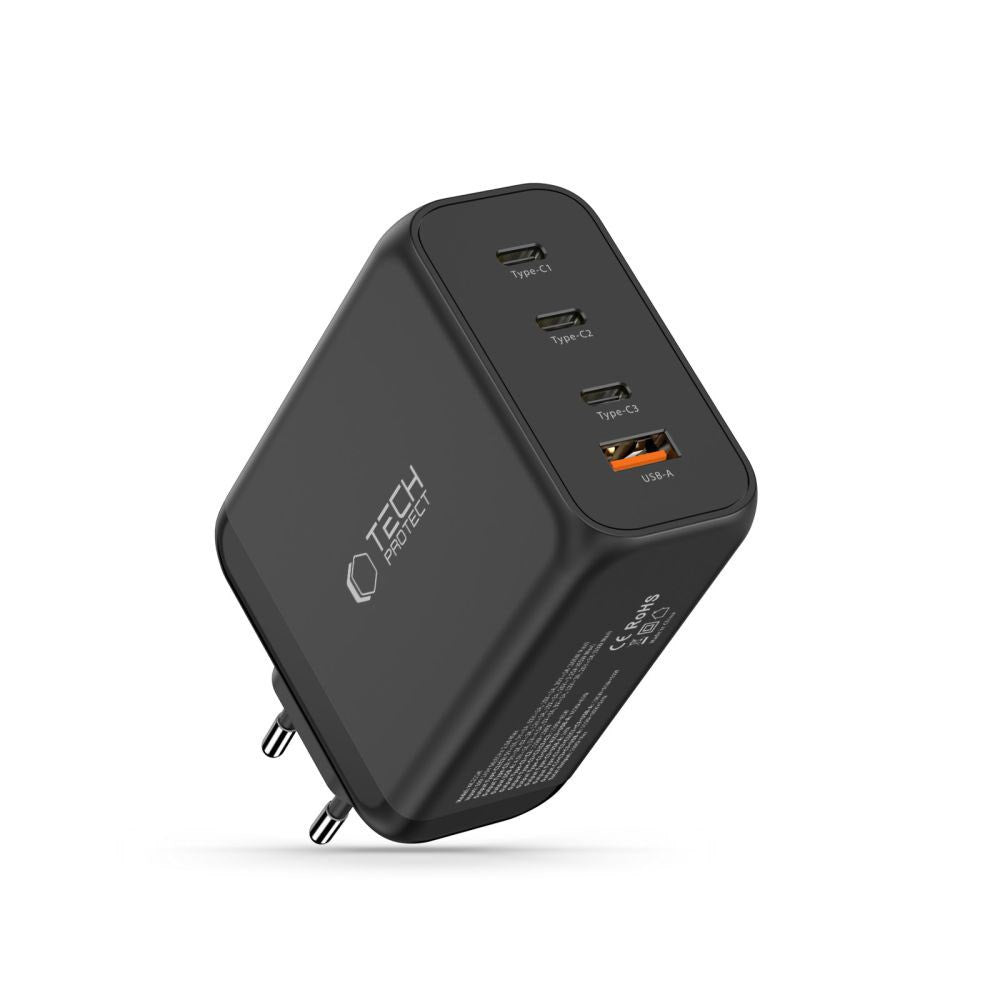 Tech-Protect 200W Vægoplader m. 3x USB-C & 1x USB-A - Sort