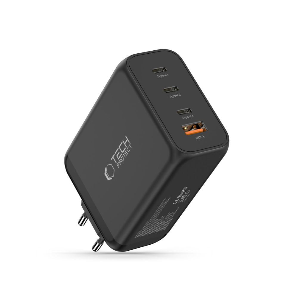 Tech-Protect 240W Vægoplader m. 3x USB-C & 1x USB-A - Sort