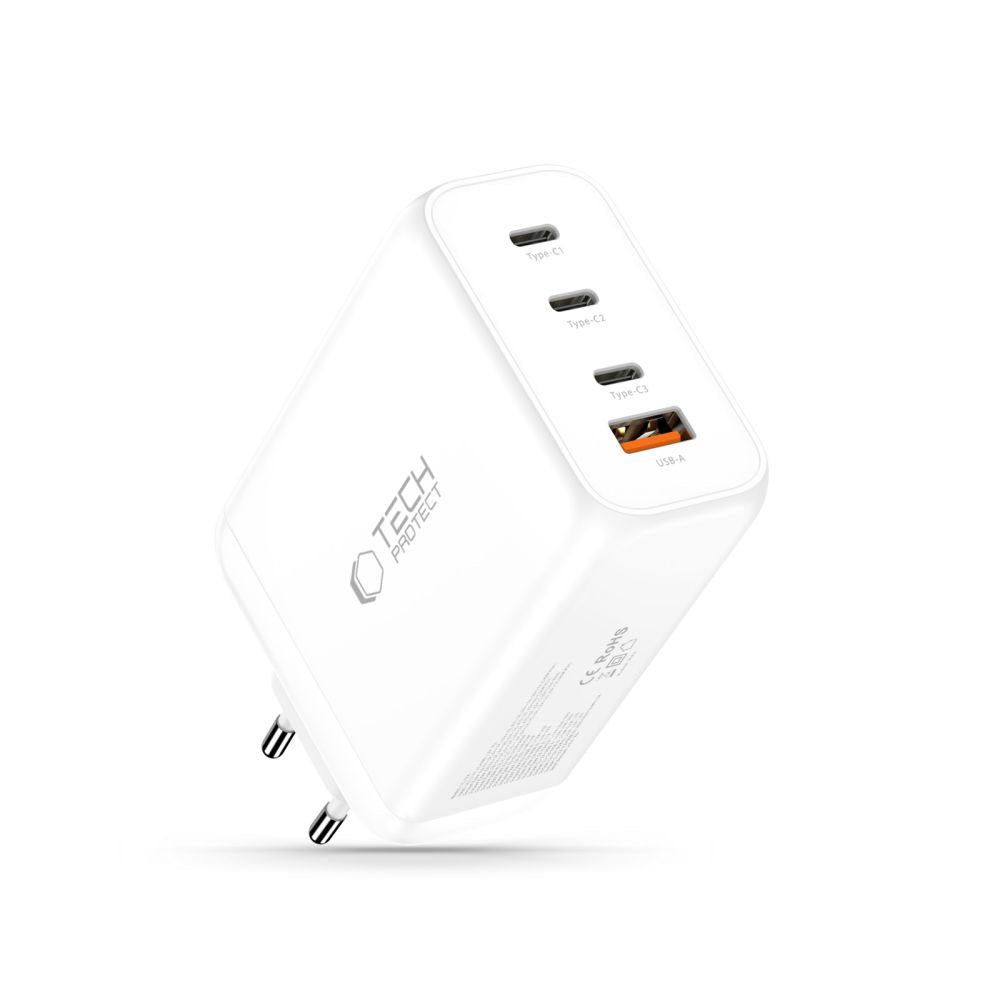 Tech-Protect 240W Vægoplader m. 3x USB-C & 1x USB-A - Hvid
