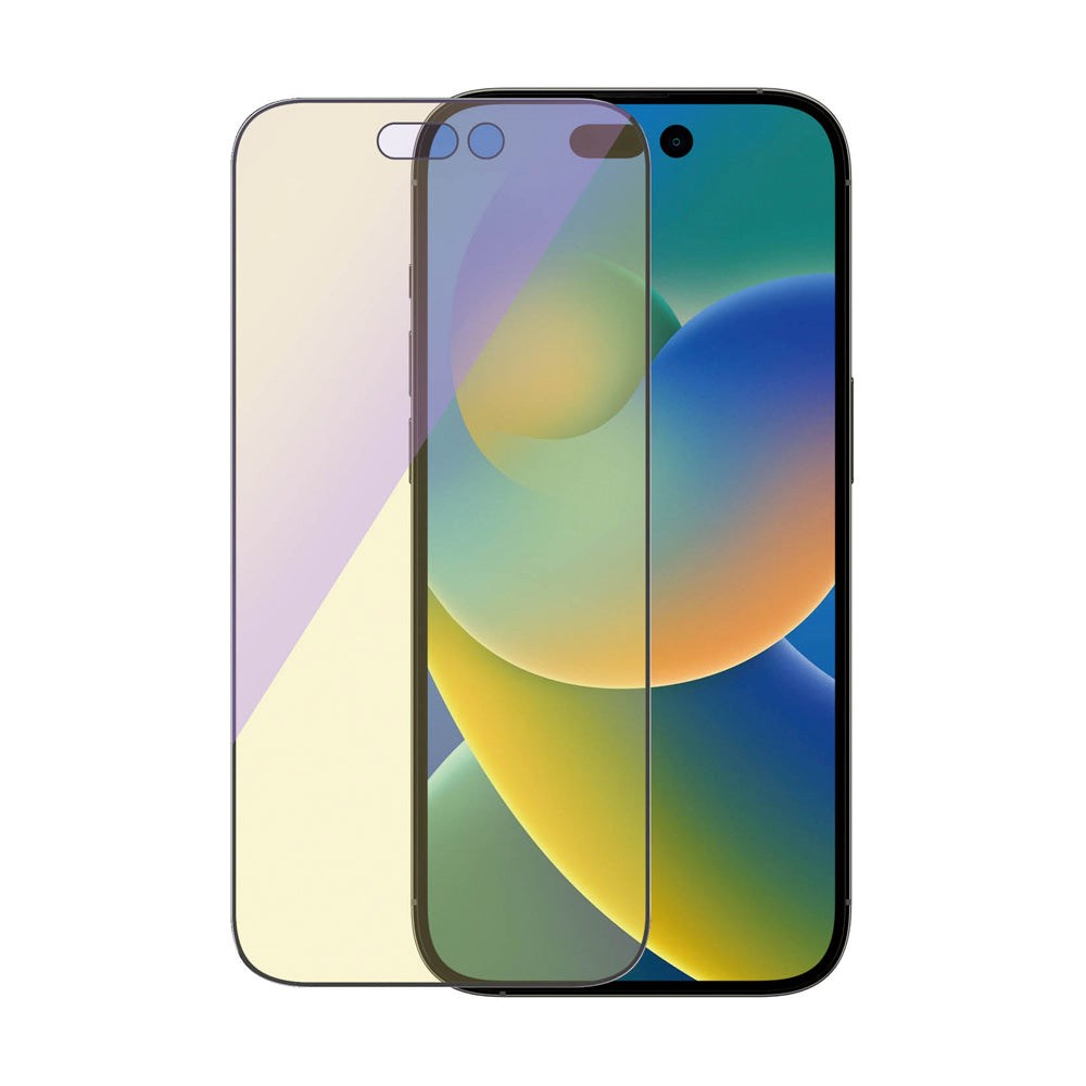 iPhone 14 Pro PanzerGlass AntiBacterial Ultra-Wide Fit Skærmbeskyttelse - Anti-Blue Light- EasyAligner - Diamond Strength - Gennemsigtig / Sort Kant