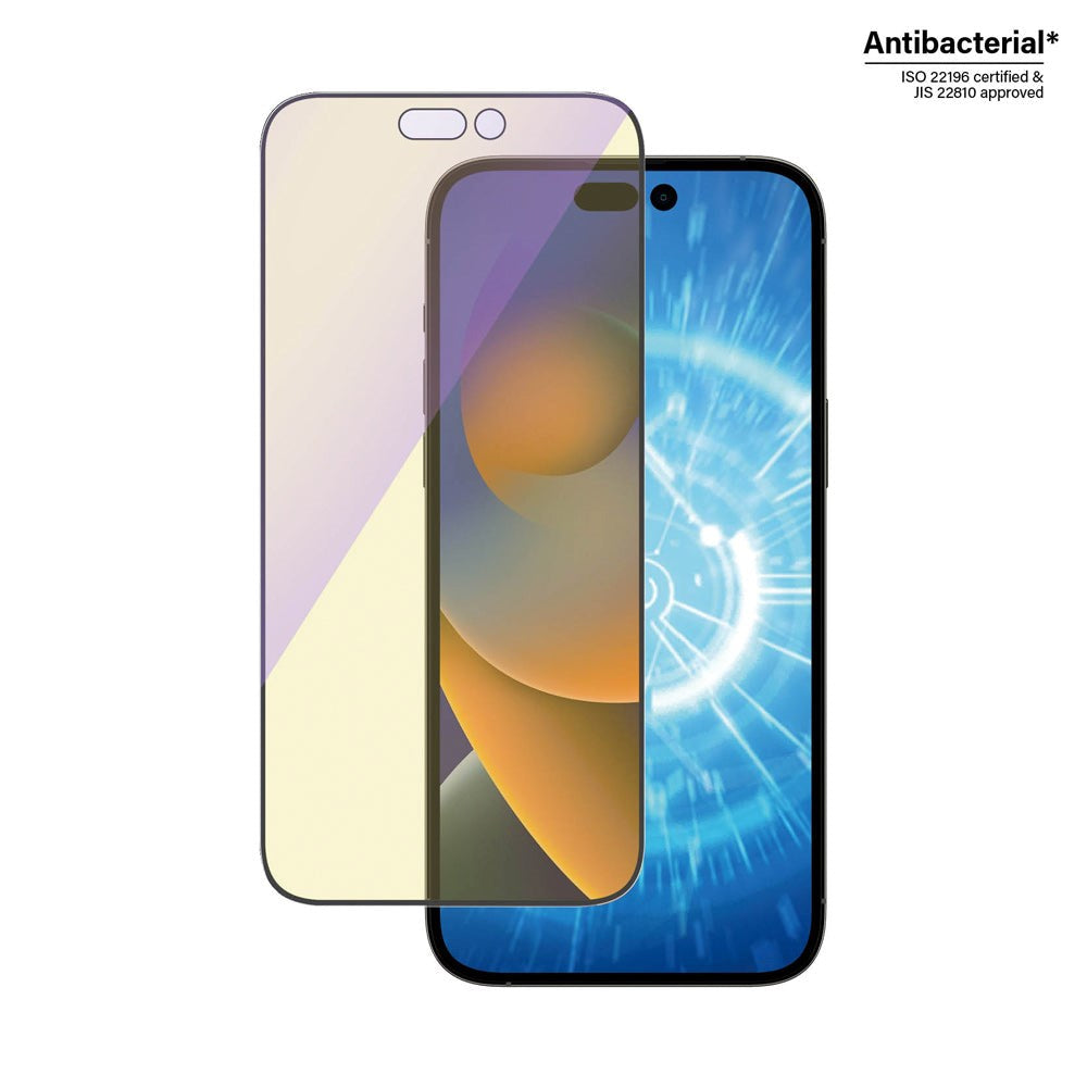iPhone 14 Pro Max PanzerGlass AntiBacterial Ultra-Wide Fit Skærmbeskyttelse - Anti-Blue Light - EasyAligner - Diamond Strength