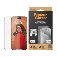 iPhone 15 Pro PanzerGlass Ultra Wide Fit Skærmbeskyttelse m. EasyAligner - Diamond Strength - Gennemsigtig