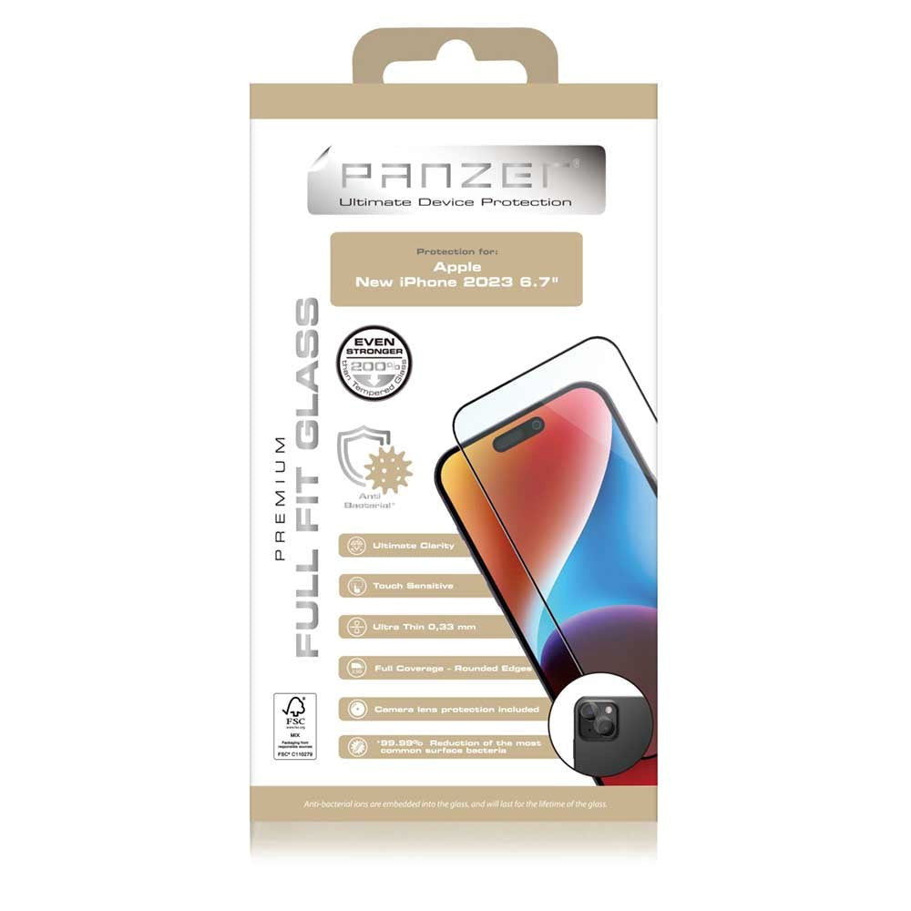 iPhone 15 Plus PANZER Premium Full-Fit Glass - Sort Ramme