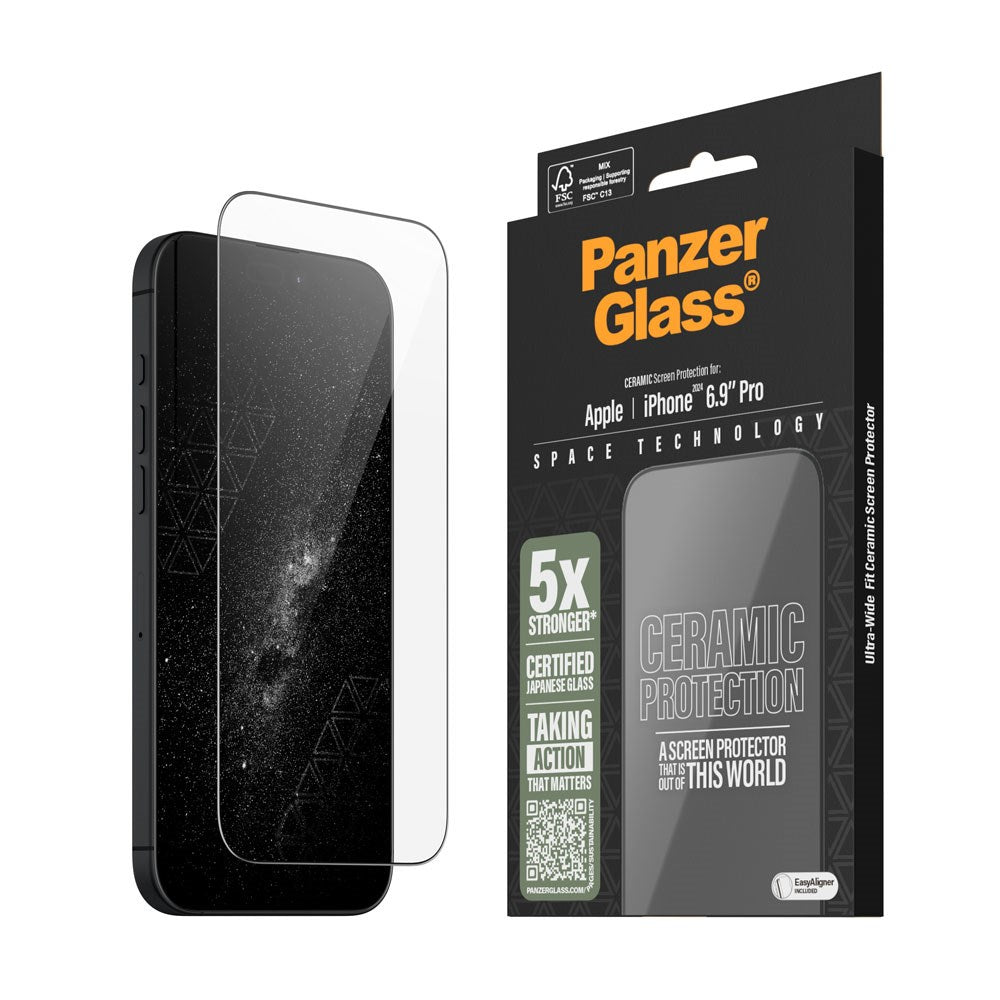 iPhone 16 Pro Max PanzerGlass Ultra Wide Fit Ceramic Skærmbeskyttelse m. EasyAligner - Sort Kant