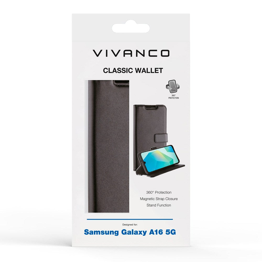 Samsung Galaxy A16 - Vivanco Classic Wallet Flip Cover m. Pung - Sort