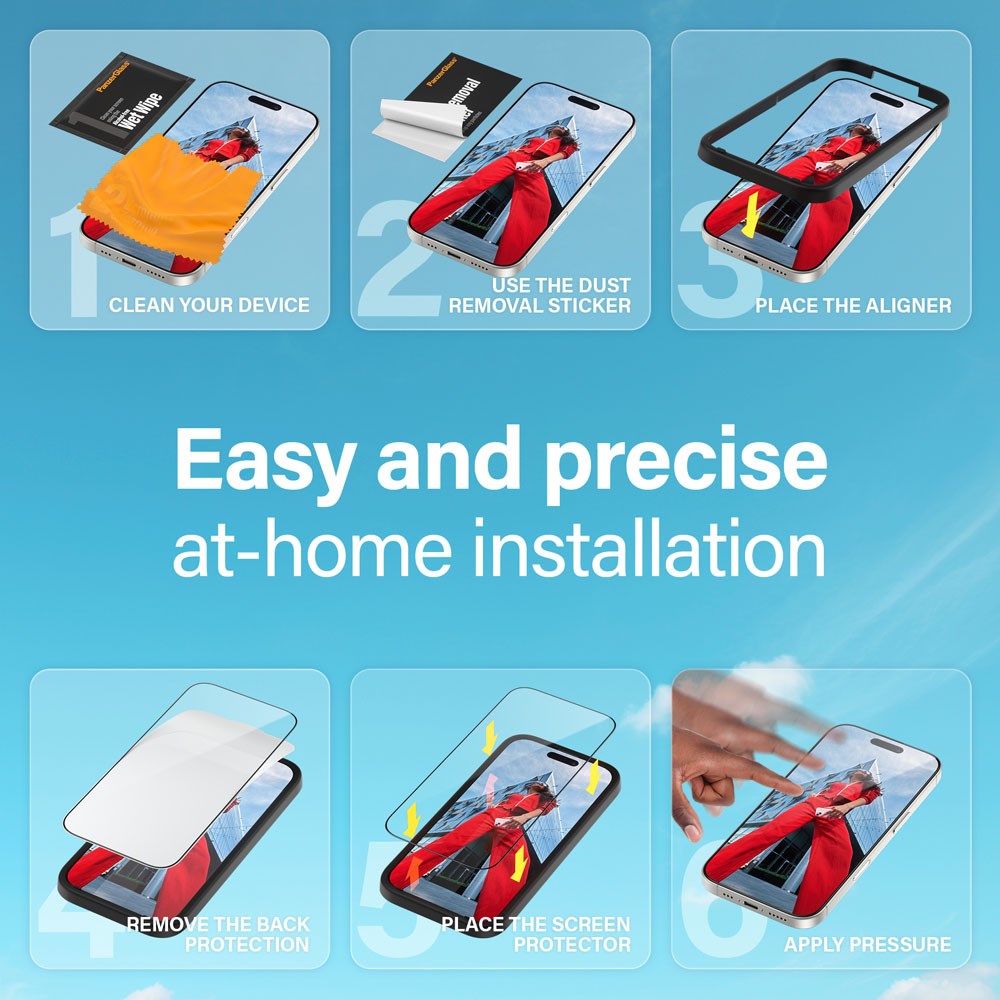 iPhone 16 Pro PanzerGlass Ultra Wide Fit Skærmbeskyttelse m. EasyAligner - EyeCare - Diamond Strength - Gennemsigtig / Sort Kant