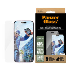 iPhone 15 Plus / 16 Plus PanzerGlass Classic Fit Skærmbeskyttelse m. EasyAligner - Platinum Strength - Gennemsigtig