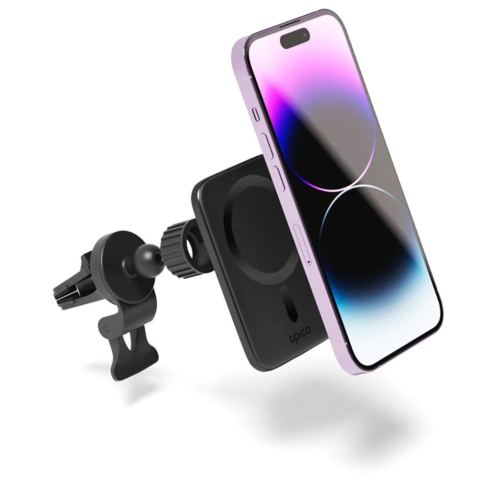 Epico Ultrathin Magnetisk Mobilholder til Bil m. 7.5W Trådløs Opladning - MagSafe Kompatibel - Sort