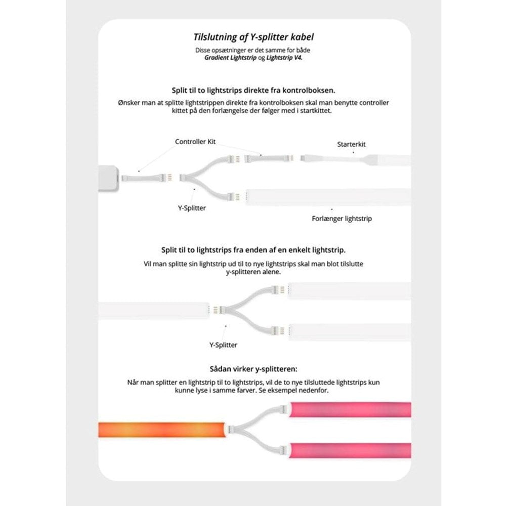 Light Solutions - Philips Hue LightStrip V4 Y-Splitter Kabel - Hvid