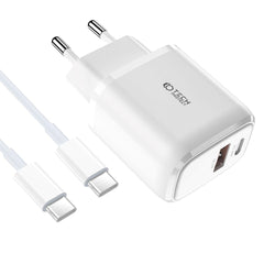Tech-Protect Vægoplader m. 1 x USB-C & 1 x USB-A - Power Delivery - Hvid