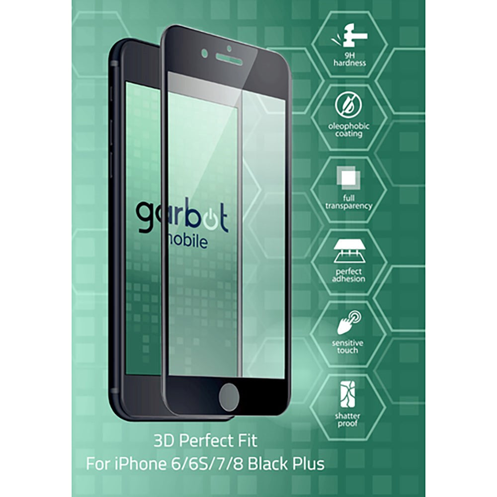 iPhone 8 Plus / 7 Plus / 6(s) Plus Garbot 3D Perfect Fit Skærmbeskyttelse - Case Friendly - Gennemsigtig / Sort Kant