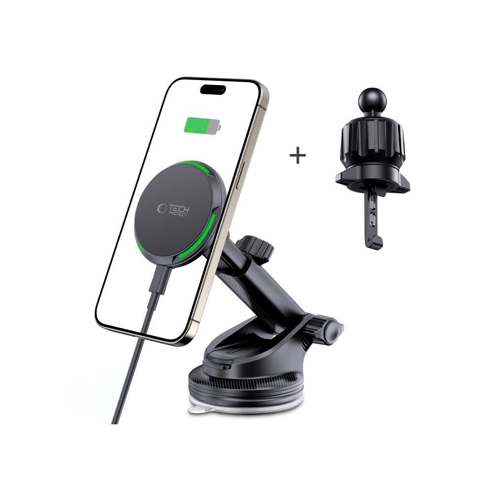 TECH-PROTECT Magnetisk MagSafe Bilholder med Trådløs Opladning 15W - Sort
