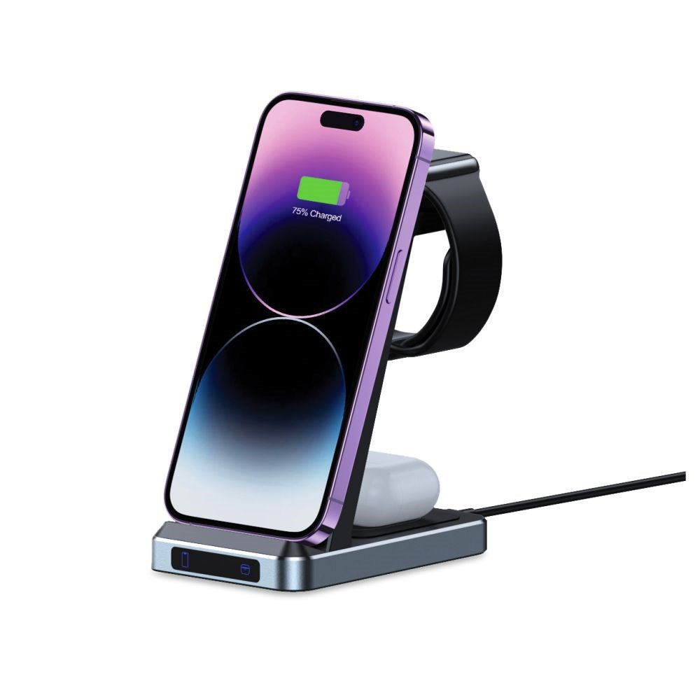 Tech-Protect QI15W-A26 3-in-1 Trådløs Oplader - Sort