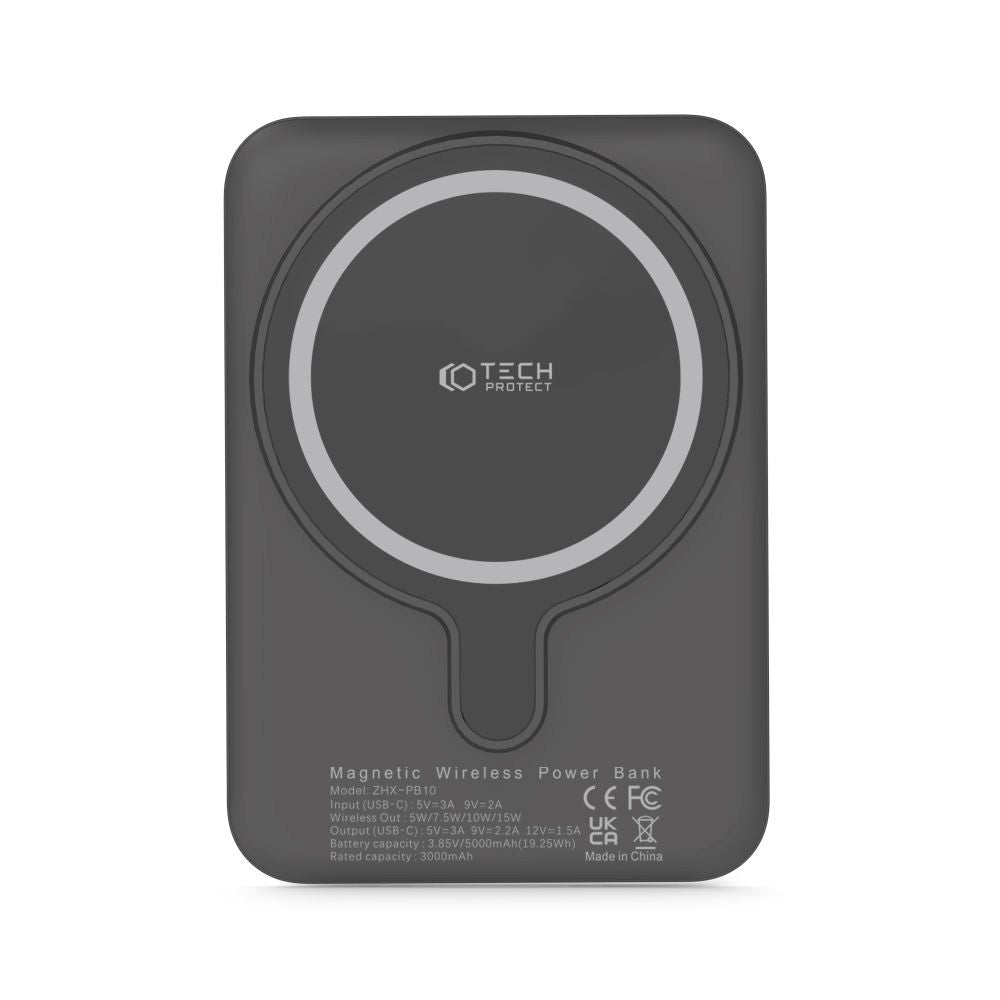 Tech-Protect Trådløs & Magnetisk Powerbank 10000 mAh - MagSafe Kompatibel - Sort