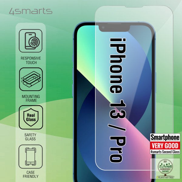 iPhone 17e / 16e / 14 / 13 / 13 Pro 4smarts Second Glass X-Pro Clear Skærmbeskyttelse m. Monteringsramme - Case Friendly - Gennemsigtig