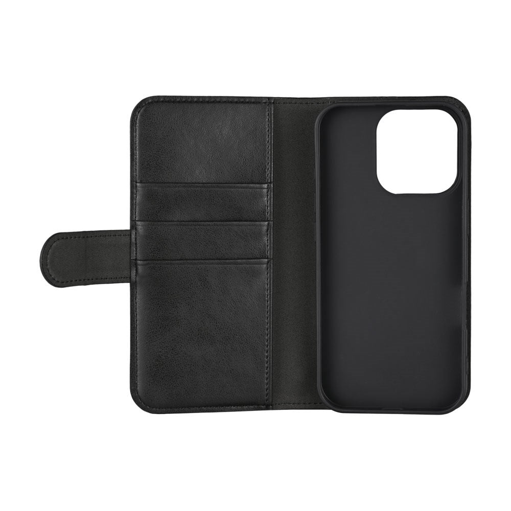 iPhone 16 Pro Essentials Kunstlæder Flip Cover m. Kortholder & Ståfunktion - Sort