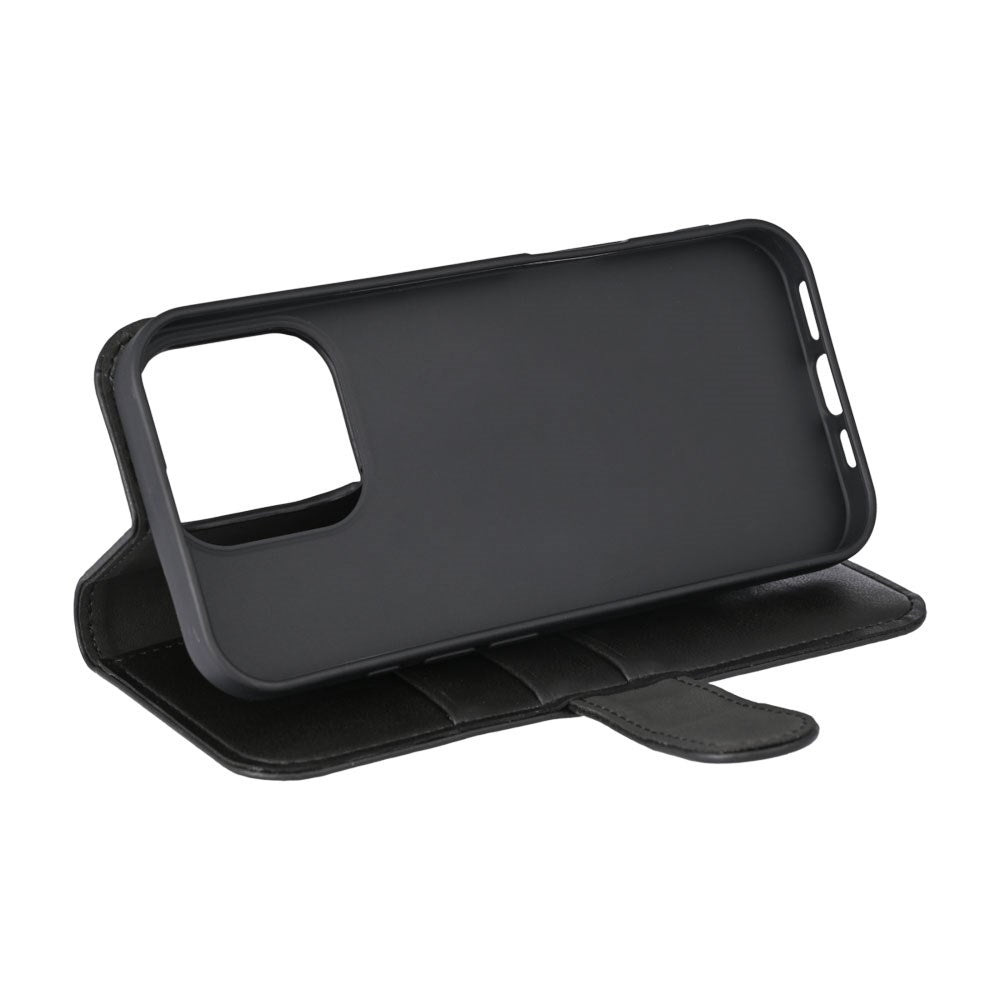 iPhone 16 Pro Essentials Kunstlæder Flip Cover m. Kortholder & Ståfunktion - Sort