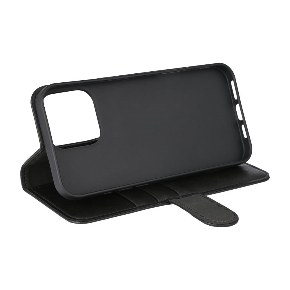 iPhone 16 Pro Max Essentials Kunstlæder Flip Cover m. Kortholder & Ståfunktion - Sort