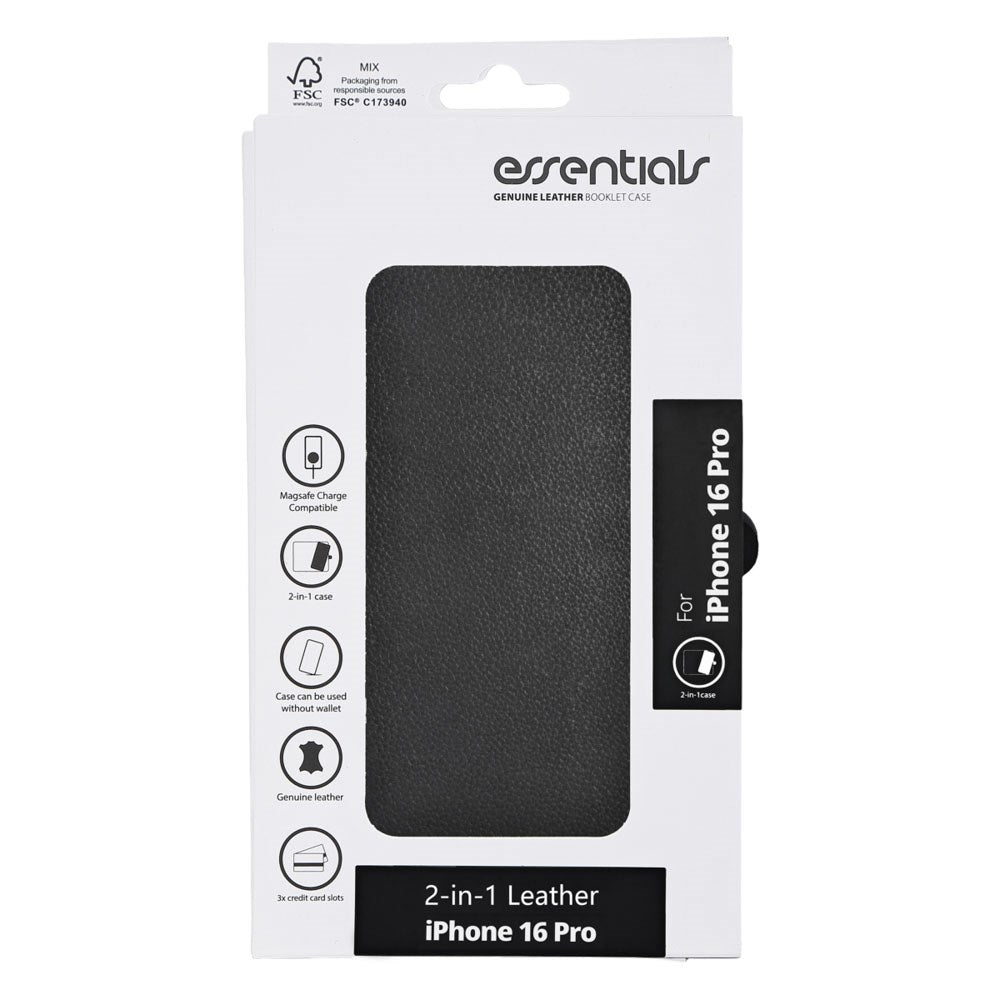 iPhone 16 Pro Essentials 2-i-1 Læder Flip Cover - MagSafe Kompatibel - Sort