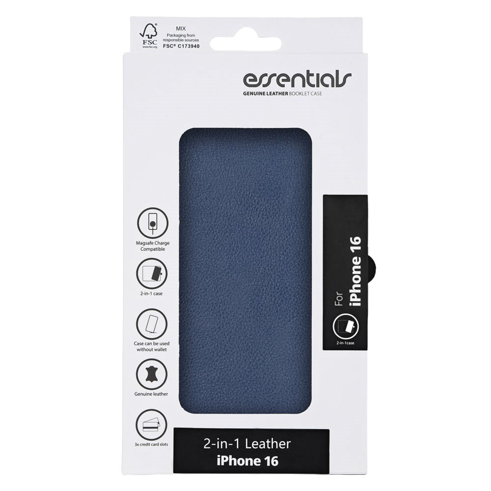 iPhone 16 Essentials 2-i-1 Læder Flip Cover - MagSafe Kompatibel - Blå