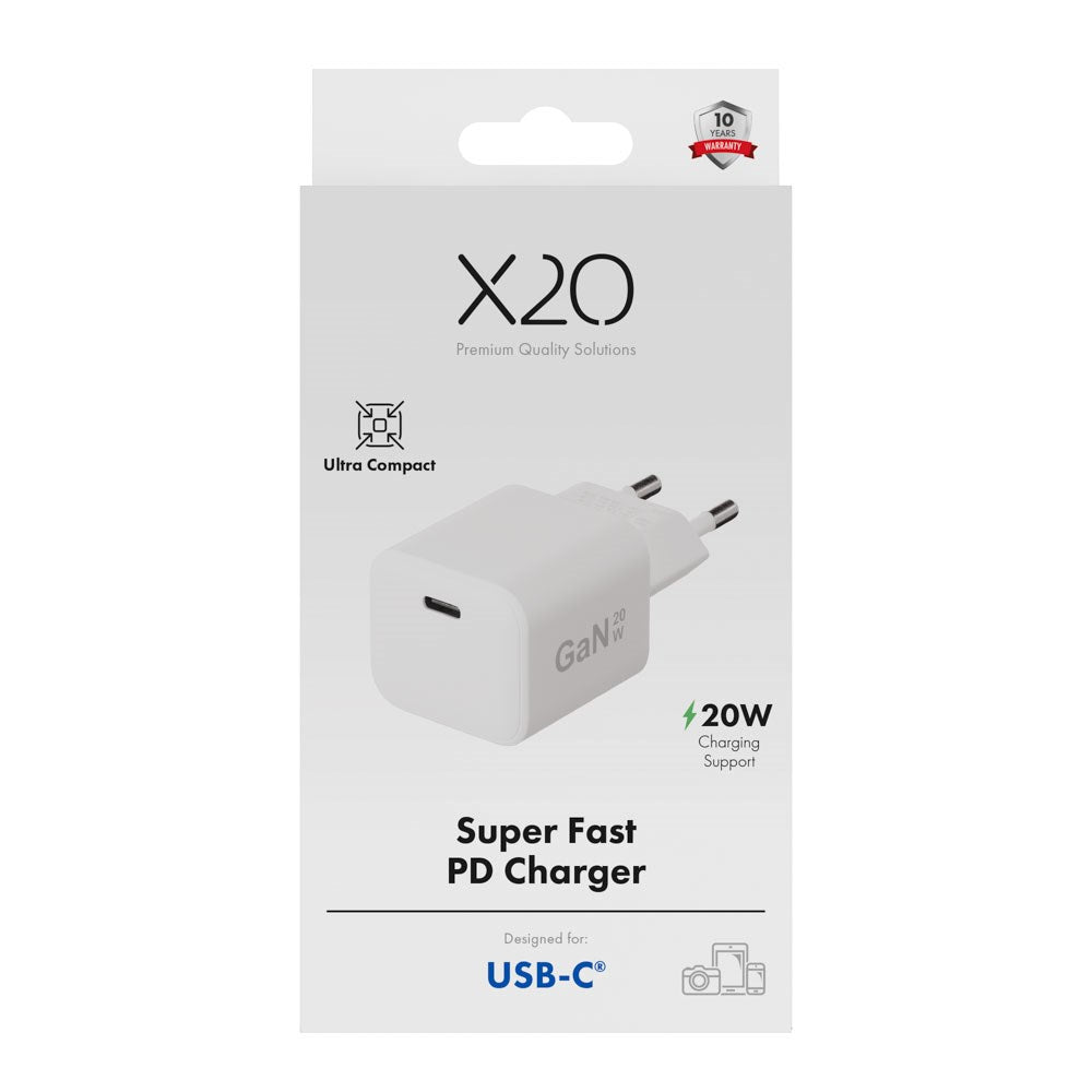 X2O 20W Vægoplader m. 1x USB-C - Hvid