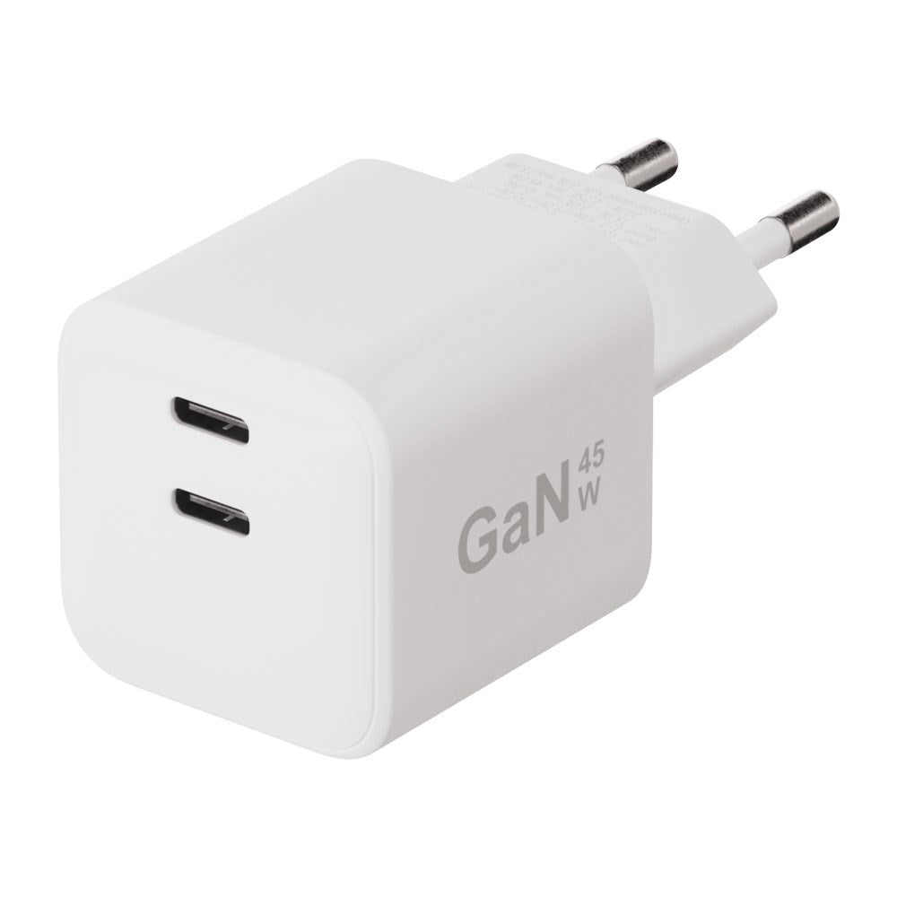 X2O 45W GaN Vægoplader m. 2x USB-C - Hvid