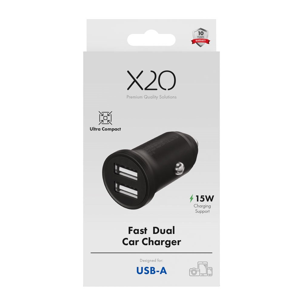 X2O 12W Dobbelt Biloplader USB-A - Sort