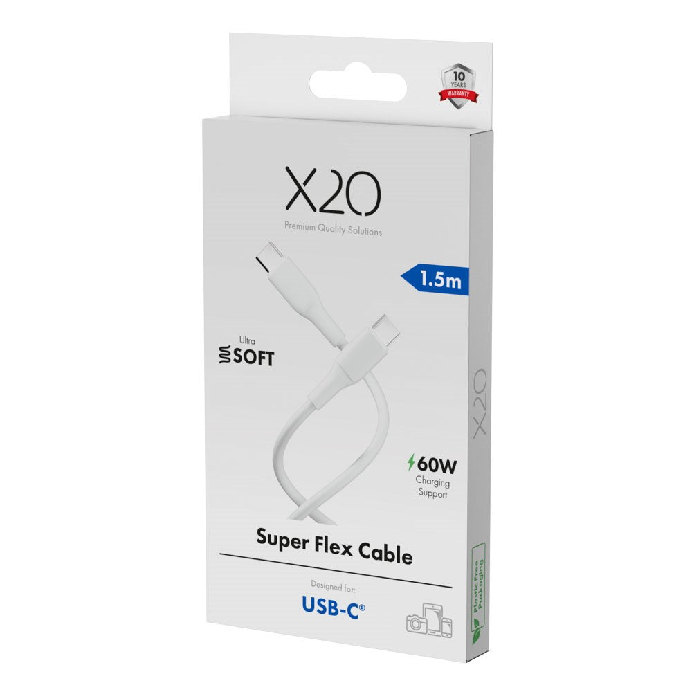 X2O Superflex 60W USB-C til USB-C Kabel - 1.5m - Hvid