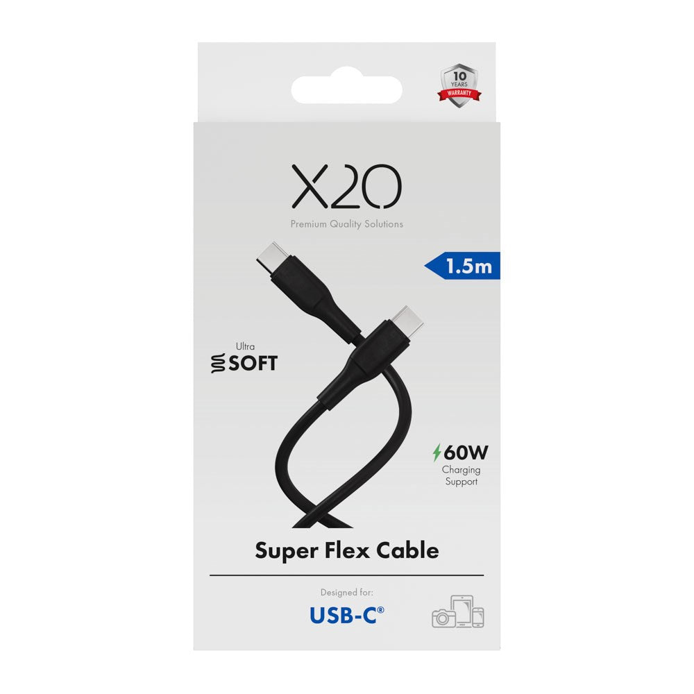 X2O Superflex 60W USB-C til USB-C Kabel - 1.5m - Sort
