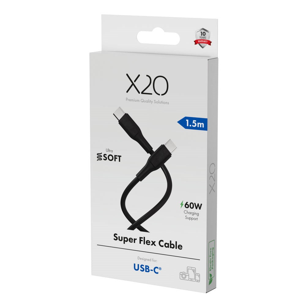 X2O Superflex 60W USB-C til USB-C Kabel - 1.5m - Sort