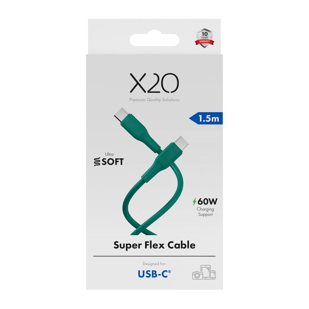 X2O Superflex 60W USB-C til USB-C Kabel - 1.5m - Grøn