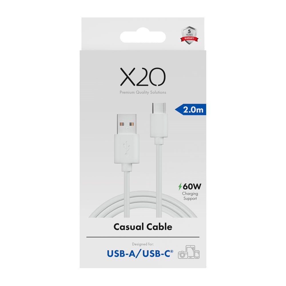 X2O Basic 60W USB-A til USB-C Kabel - 2m - Hvid