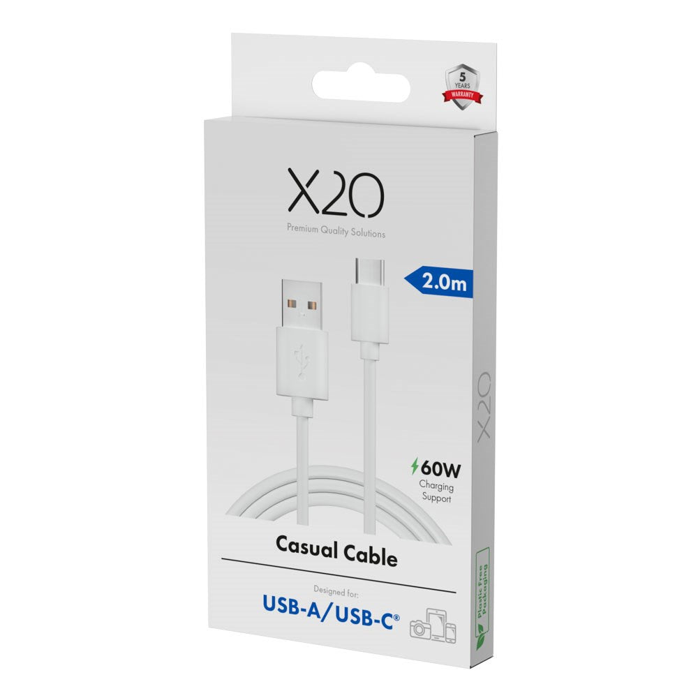 X2O Basic 60W USB-A til USB-C Kabel - 2m - Hvid