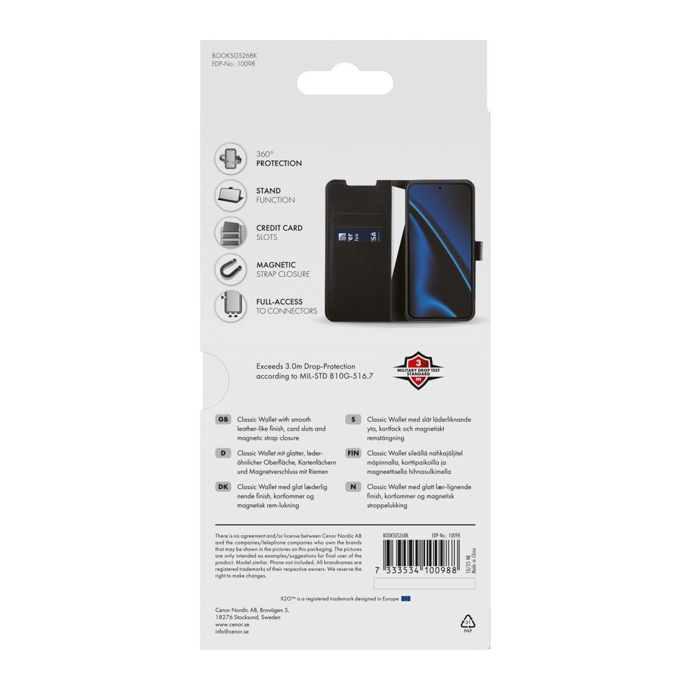 Samsung Galaxy S26 X2O Classic Wallet Flip Cover - Sort